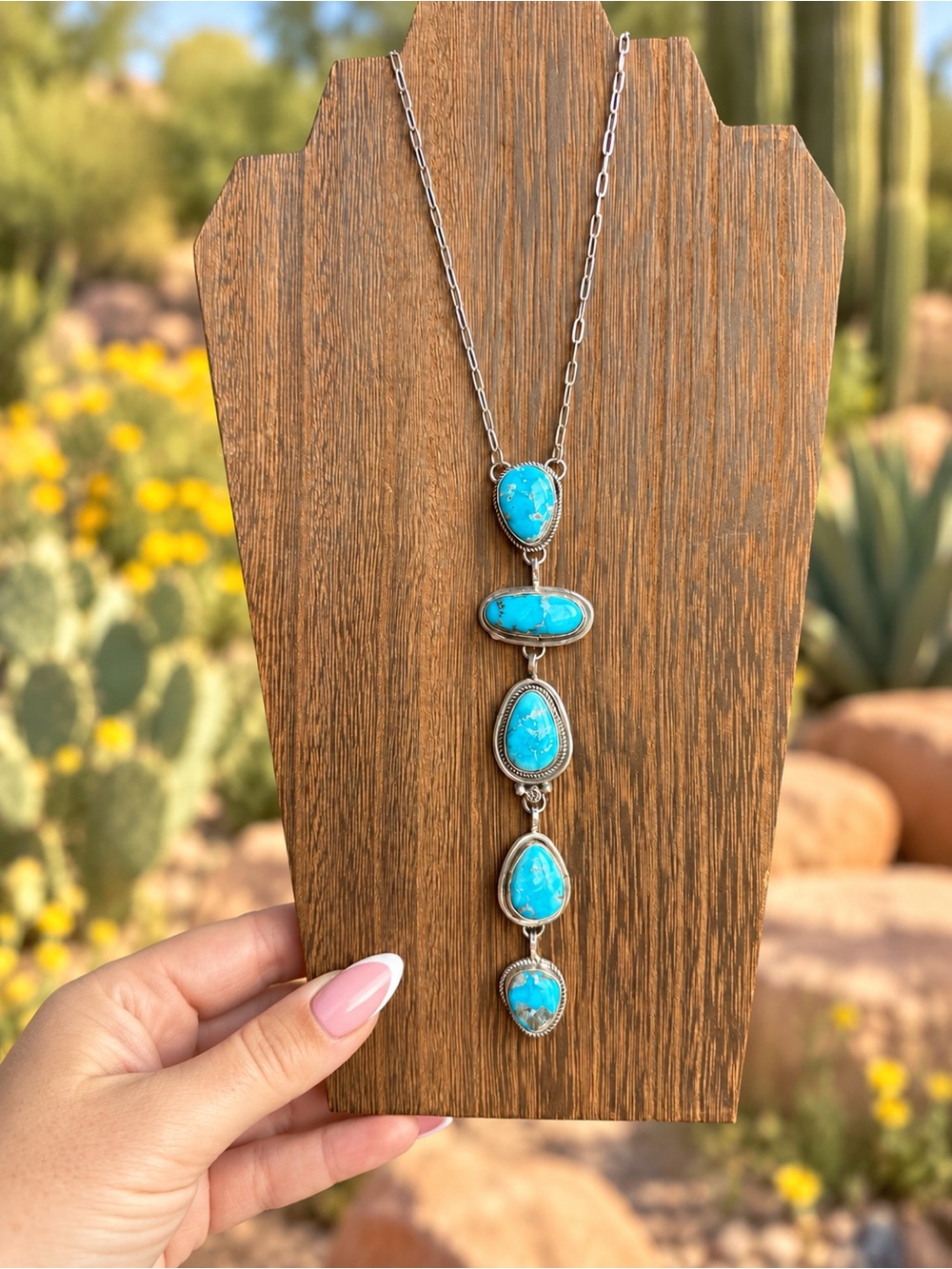 Native Made Bluebird Turquoise Lariat Necklace- SIGNED 🩵